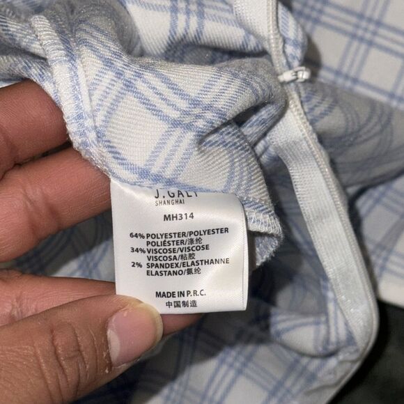 John Galt Mini Fit & Flare Dress Women's White Blue Plaid Straps Belted Back Zip - Picture 6 of 8